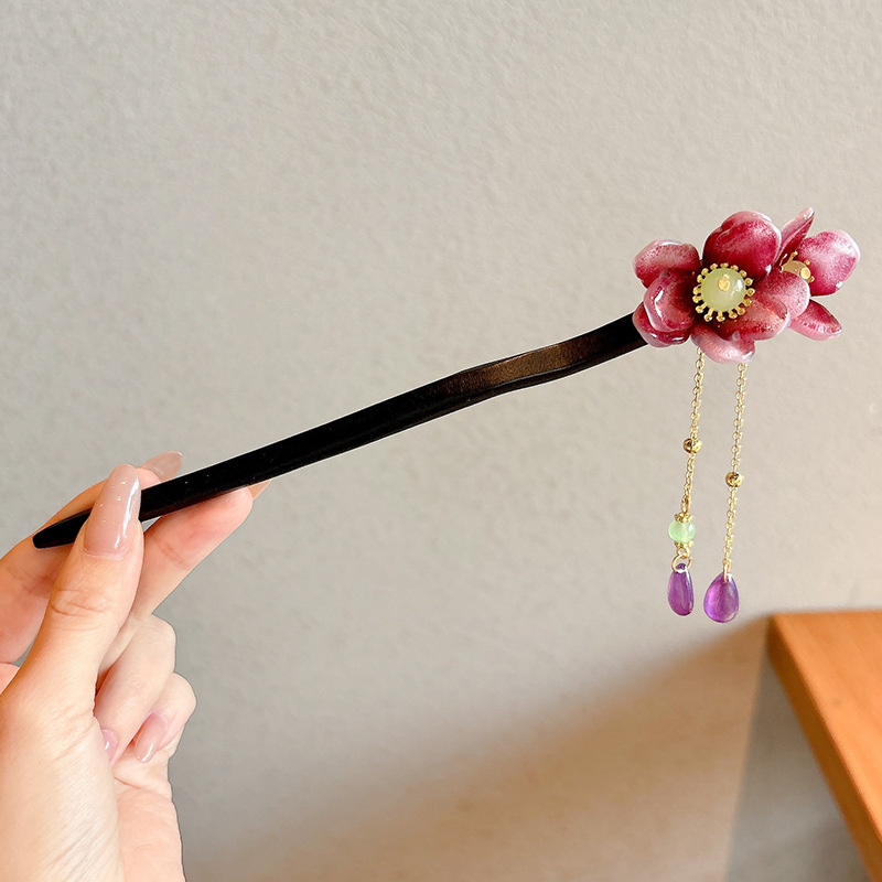 Estilo antiguo chino paso horquilla nuevo estilo chino updo horquilla de alto grado sándalo palillos elegante Hanfu borla tocado