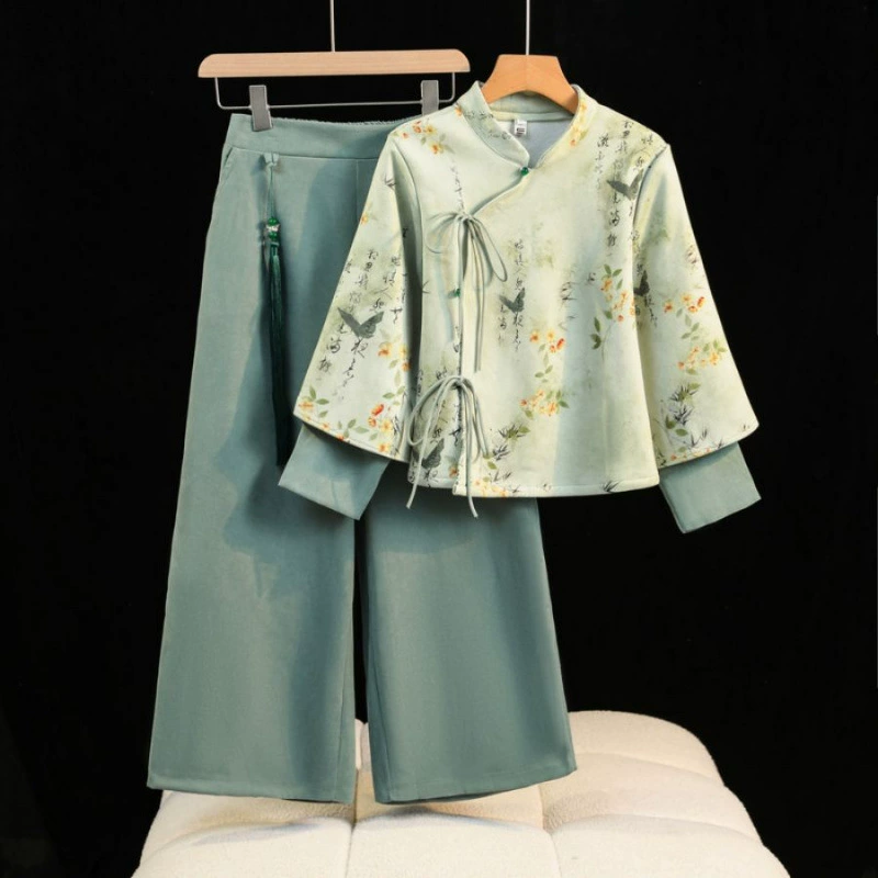 Новый китайский стиль в китайском стиле улучшенный чонсам бархат ретро топ юбка бюст из двух частей зеленый плюс бархат