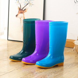 High-top women's water shoes long blue Women's rain boots kitchen Oxford bottom non-slip rubber shoes mid-calf mother water boots