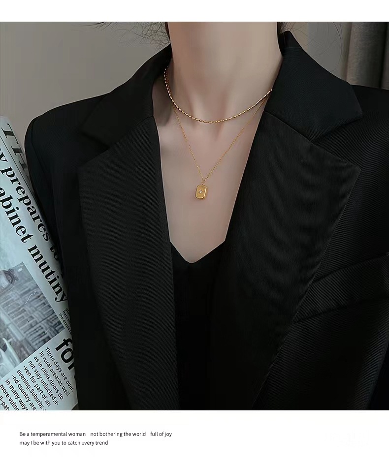 Titanium Steel Material Retro Square Star Titanium Steel Inlay Zircon Necklace 1 Piece