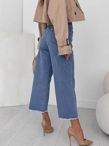 Independent station cross-border women's denim frayed straight leg nine-hole jeans, high-waisted, flattering, versatile jeans