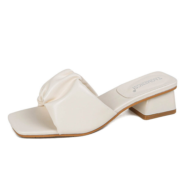 Dép sandal nữ quai ngang mũi vuông gót vuông đế cao 3–5 cm — Màu mơ, Màu nâu