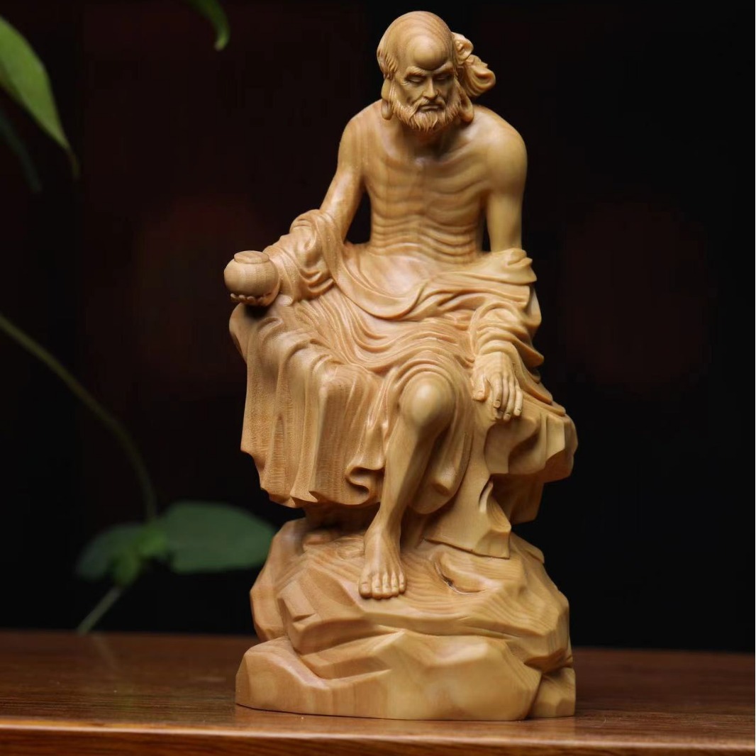 批发小叶黄杨木雕悟道达摩祖师爷摆件实木文玩中式家居禅意根雕