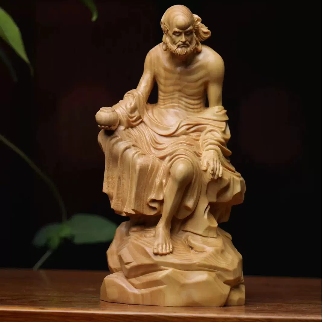 批发小叶黄杨木雕悟道达摩祖师爷摆件实木文玩中式家居禅意根雕