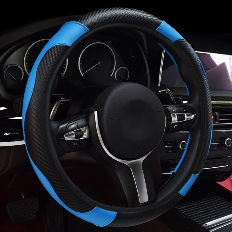 Car Steering Wheel Cover, Elastic, No Inner Ring, Carbon Fiber Pattern Leather, Universal for All Seasons, Cross-Border E-Commerce Model, Handlebar Cover Wholesale