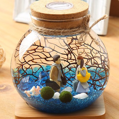 Jarrón de vidrio con bola de algas ligeras micro paisaje ecológico botella corcho con luz redonda tarro sellado de vidrio
