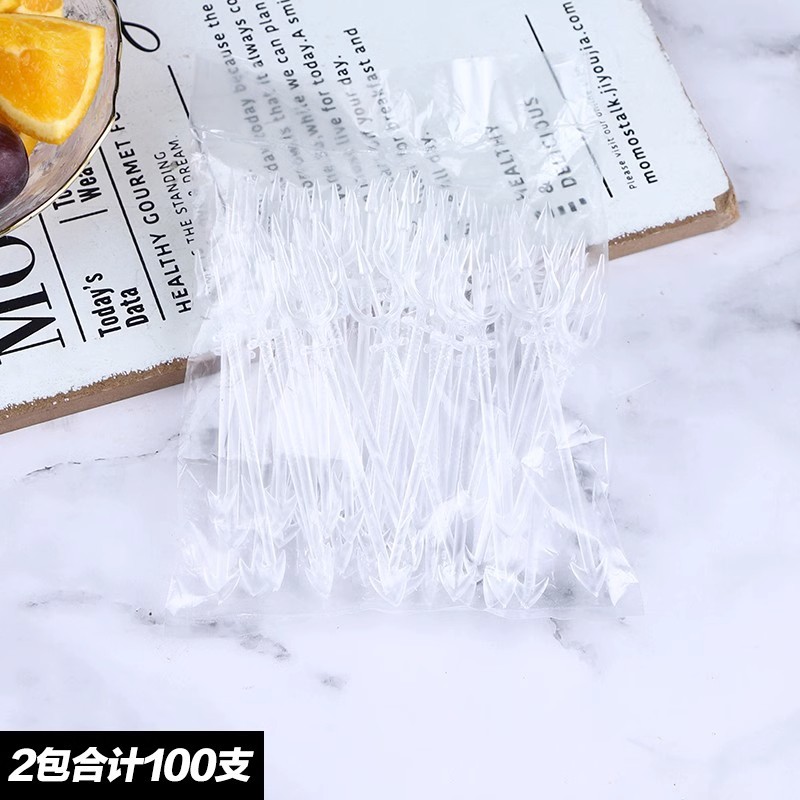 Tenedor de fruta desechable plástico transparente fruta palo postre pastel tenedor KTV tenedor comercial de alta gama