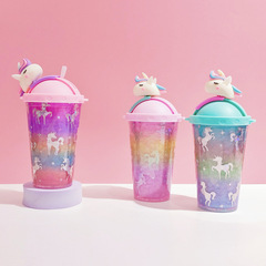 Manufacturer wholesale water cup unicorn ice cup cooling ins girl student double-layer plastic straw cup portable cup 