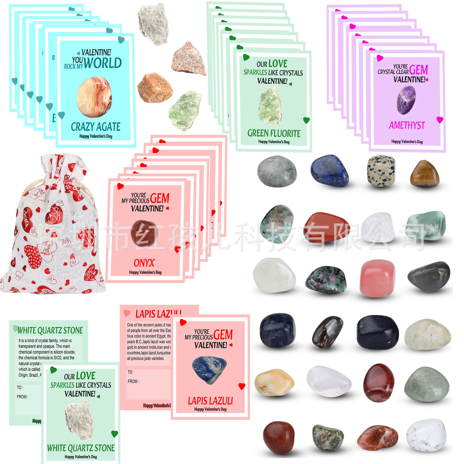 Regalos de San Valentín Combinación creativa San Valentín Gema natural Cristal Rock Mineral-Adecuado para padres y parejas