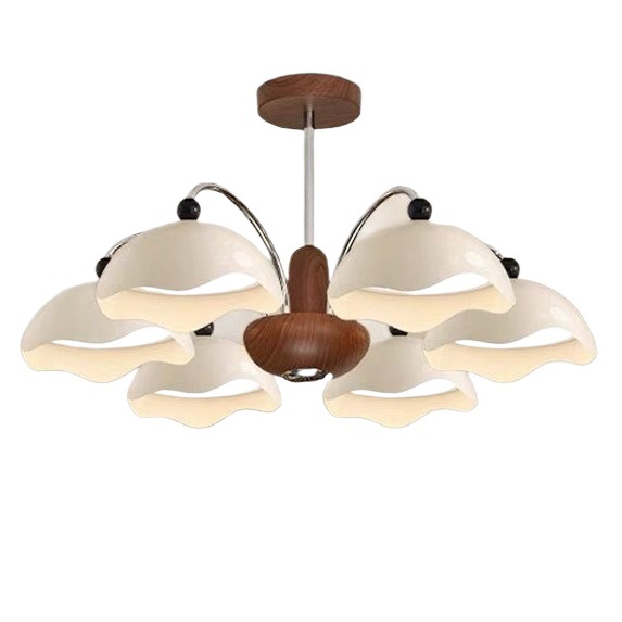 Lámpara principal de cáscara de huevo de estilo medio, estilo americano, simple, retro, de alta gama, color de nogal, dormitorio, sala de estudio, iluminación, candelabro de sala de estar