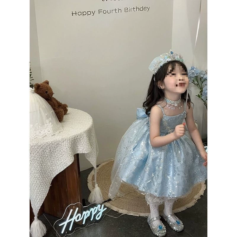 2025 летнее платье Эльзы на подтяжках для девочек, детское платье принцессы на день рождения, детское пышное платье для выступлений