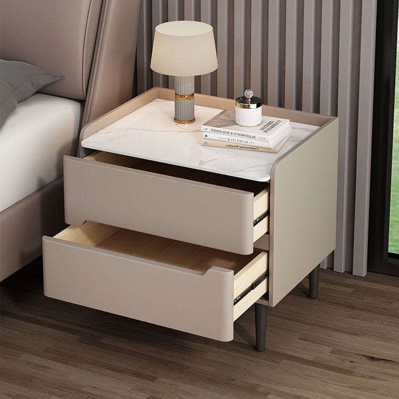 Solid Wood Bedside Table for Home Light Luxury Small Bedroom High-End Simple Modern Bedside Table New Leather Storage Slate