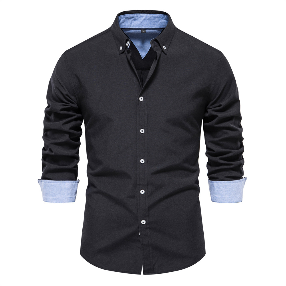 Camicie slim fit da uomo primaverili e autunnali, top casual da uomo a maniche lunghe in tinta unita, moda versatile, abbigliamento da uomo_voghion.com