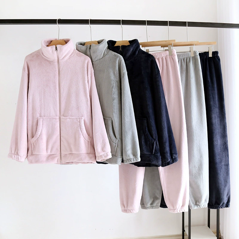 Soft demi-season coral pijama for beloved with zipper, velvet warm set