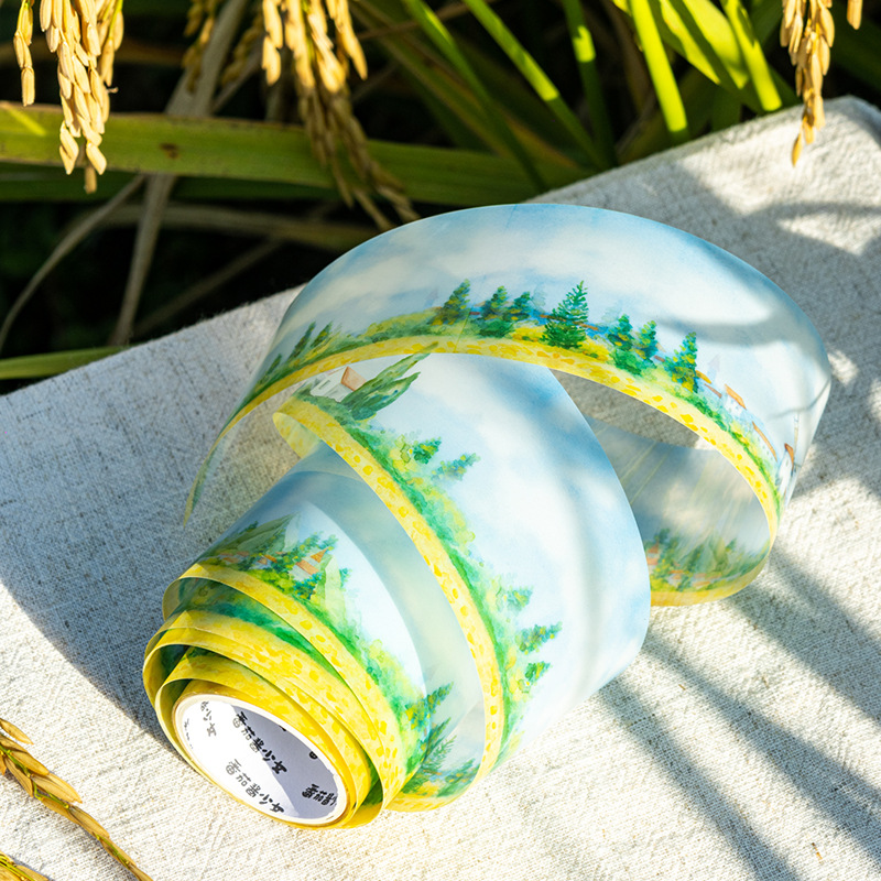 Ketchup niña PET paisaje paisaje paisaje idílico cuento de hadas árboles paisaje cuentas de mano pegatinas DIY cinta adhesiva