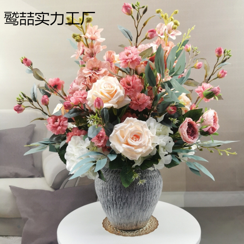 餐桌高档假花玫瑰花居家新房装饰绢花婚庆酒店花艺插花套装仿真花