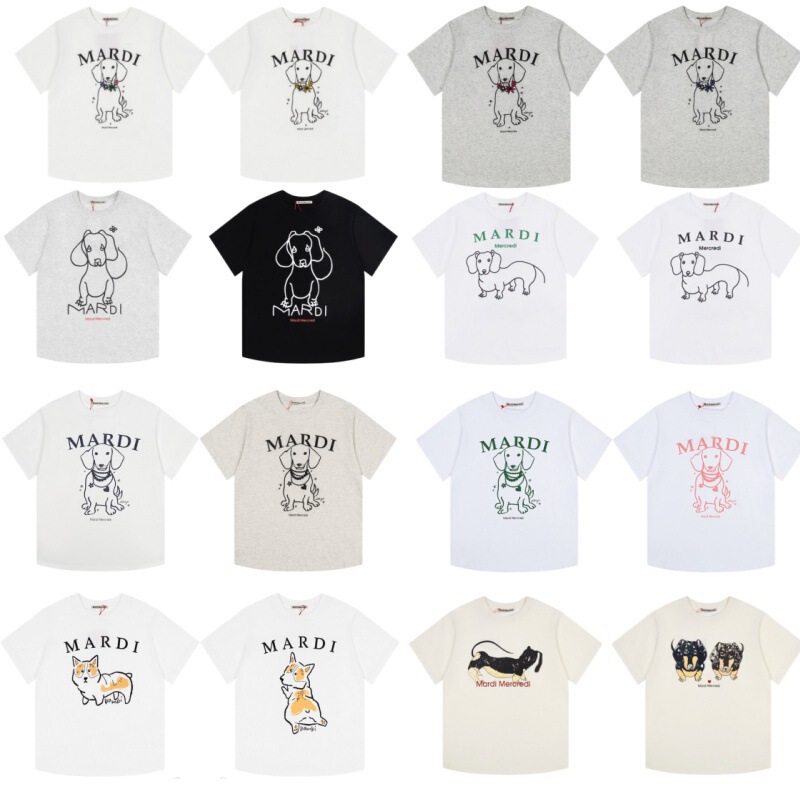 [Top Korean Brand] Korean Trendy Brand Mardi Line Art Dog Short-Sleeve Dachshund Pearl Dog Series T-Shirt for Women