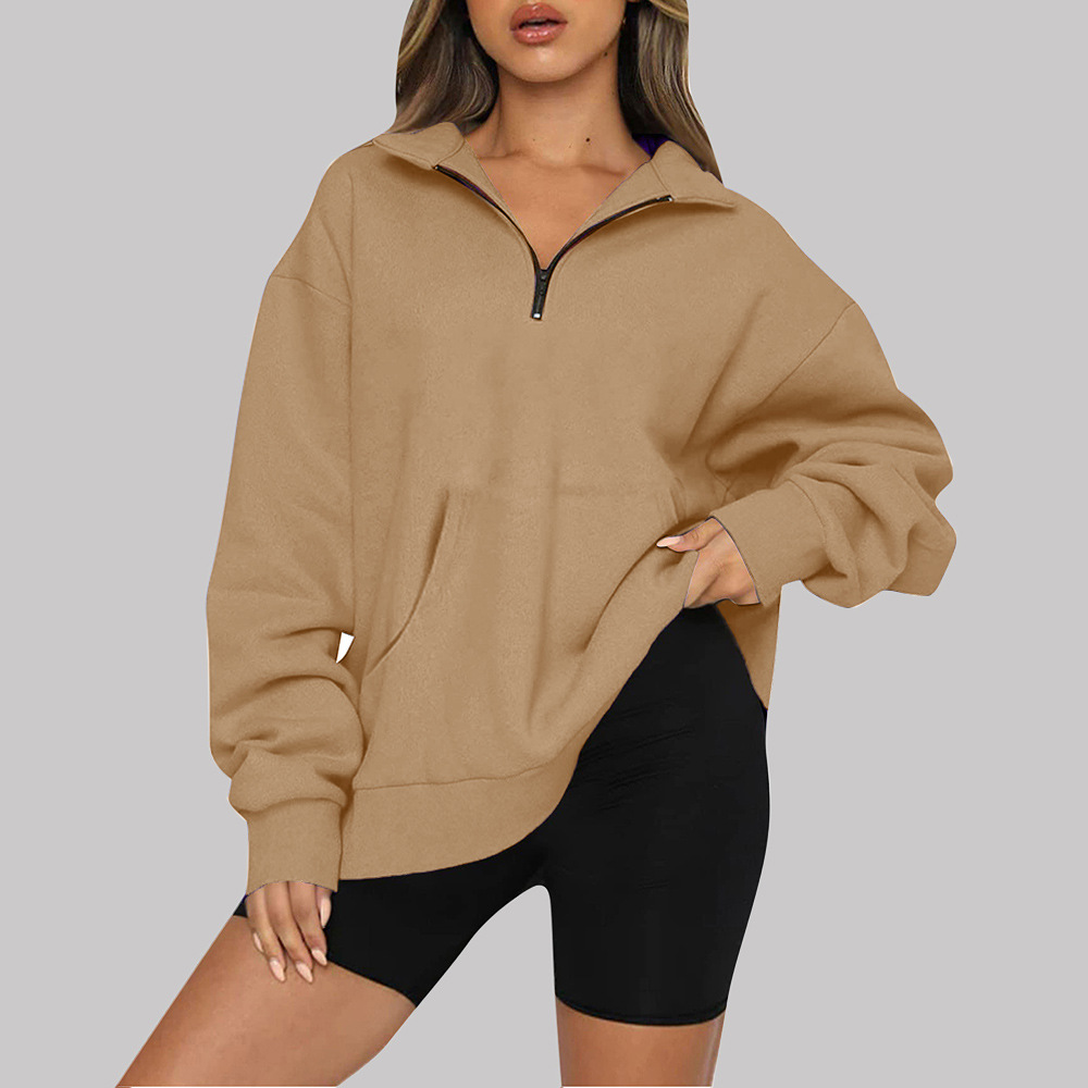 Hoodies De Douille Du Hoodie Des Femmes Longs Et Couleur Solide De Mode De Poche De Sweatshirts display picture 3