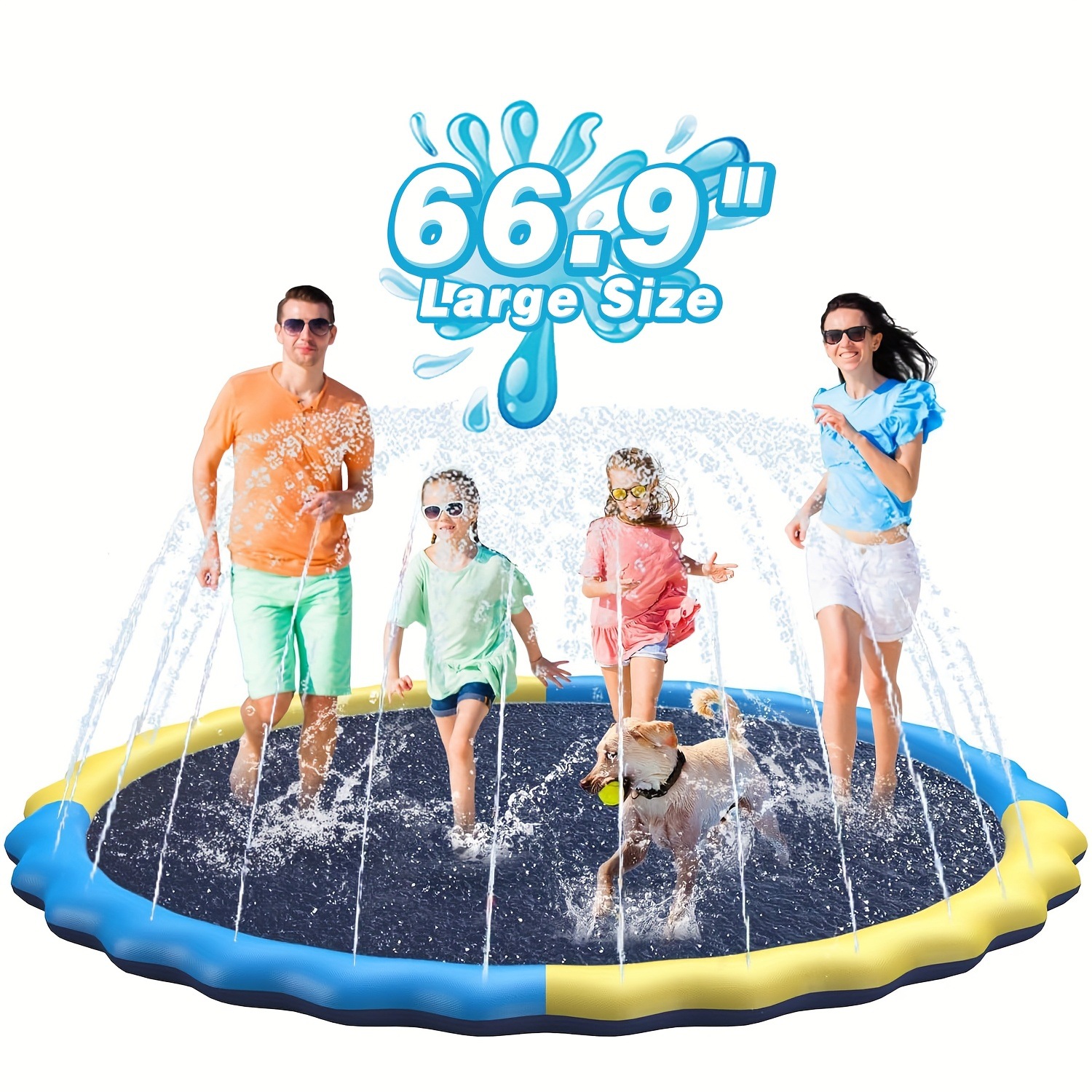 跨境大型蓝色宠物泼水垫（适用于青少年和狗狗），重型，非跨境