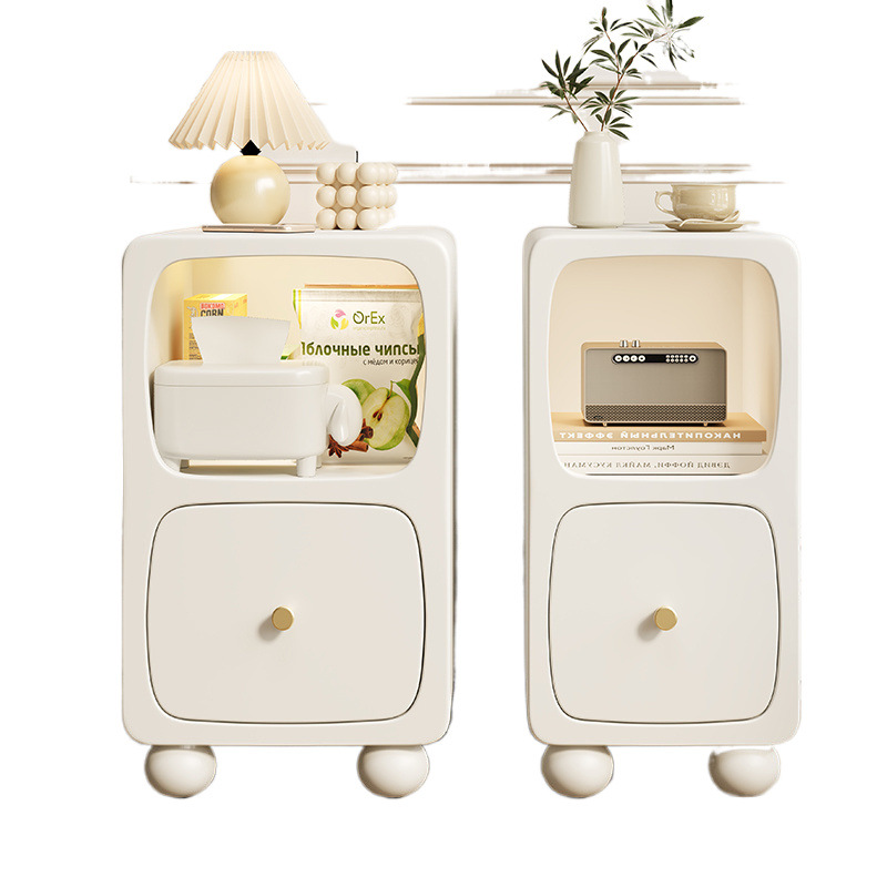 Moderno y simple todo el lado de la esquina de madera sólida varios gabinetes estrechos de la pequeña meseta de cabecera del dormitorio con lámpara gabinete de almacenamiento 25CM