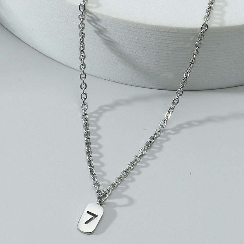 Wholesale Lucky Number 7 Square Pendent Stainless Steel Necklace Nihaojewelry display picture 2