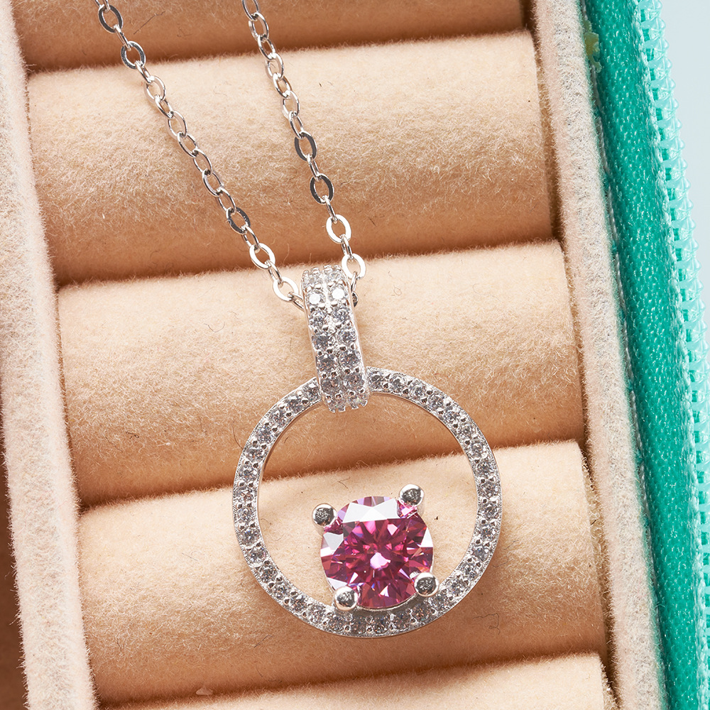 Colgante de plata esterlina s925 1 quilate collar de moissanita azul verde rosa amarillo collar de nicho de alta calidad