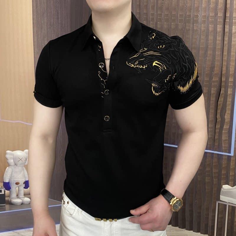 2026 Summer Tiger Downhill Polo Shirt Men's Light Luxury Short Sleeve Casual Versatile Half Sleeve Trendy Turn-Down Collar Base Shirt 2026 Summer Tiger Downhill Polo Shirt Men's Light Luxury Short Sleeve Casual Versatile Half Sleeve Trendy Turn-Down Collar Base Shirt