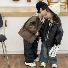 儿童春秋外套皮衣两件套新款男女宝宝连帽卫衣韩版时尚PU夹克