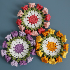 Sweet handmade crochet bellflower coaster, cute four-ply yarn round mat, handmade decorative cushion finished product
