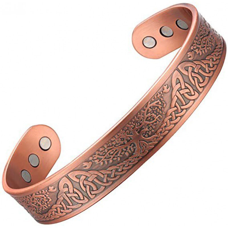 Fashion retro Silver magnet Viking Magnetic six domineering men's money tree Korean style red copper open bracelet Fashion retro Silver magnet Viking Magnetic six domineering men's money tree Korean style red copper open bracelet