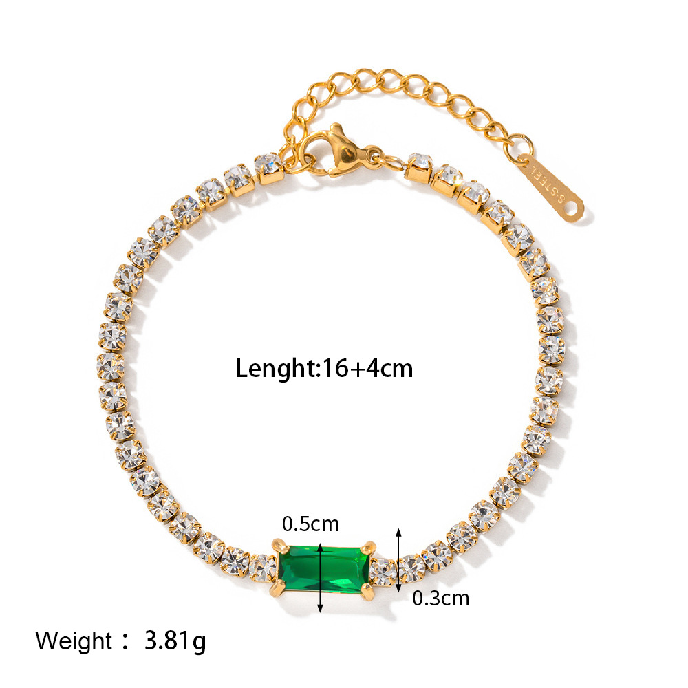 304 Stainless Steel IG Style Simple Style Shiny Plating Inlay Rectangle Zircon Bracelets display picture 2