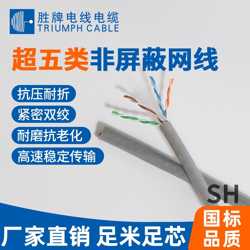 Shengpai Cat5e UTP Unshielded Network Cable, Bend-Resistant HDPE Insulation, Office/Internet Cafe/Residential Network Cable