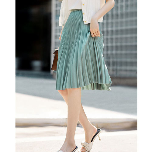 2023 spring and summer elastic waist skirt for women, versatile solid color Hepburn style elegant temperament A-line pleated skirt