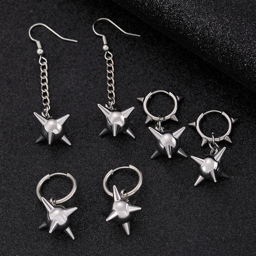 Dark Thorned Spikenard Rose Heart Cross Pendant Earrings for Women with Chain Rivets Punk Earrings for Men