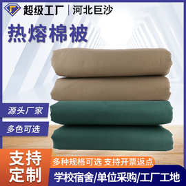 厂家批发军绿色棉被学生被单人军训劳保宿舍救灾热熔被定制纯棉