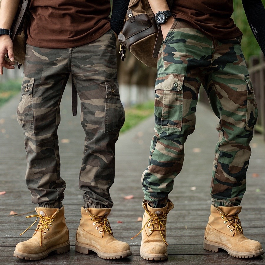 Heavy American Style Ami Khaki Tough Guy Camouflage Crane Pants Men's Pants Autumn Bundle Foot Cotton Loose Multi-Pocket Casual Pants