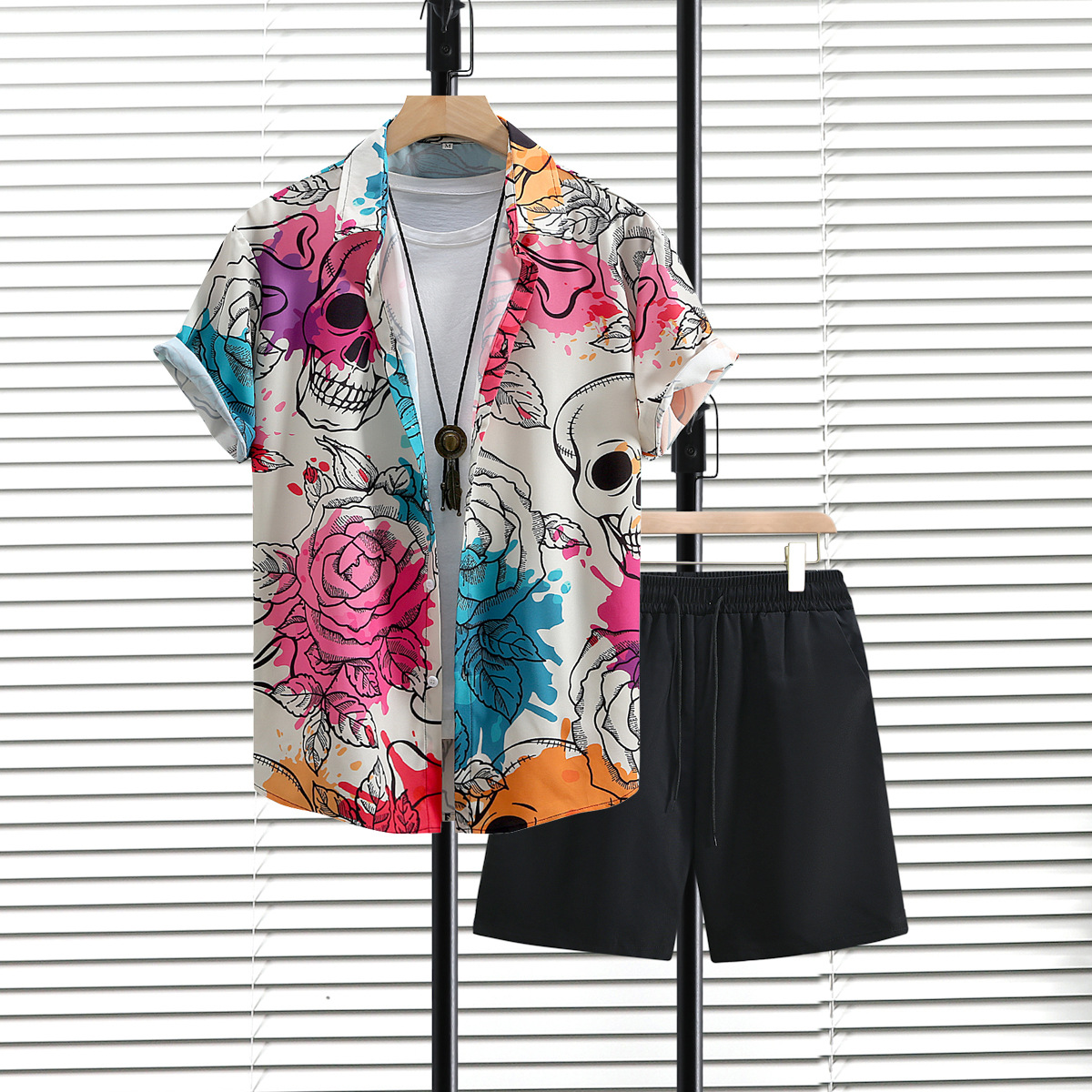 다채로운 두개골 검은 바지 세트