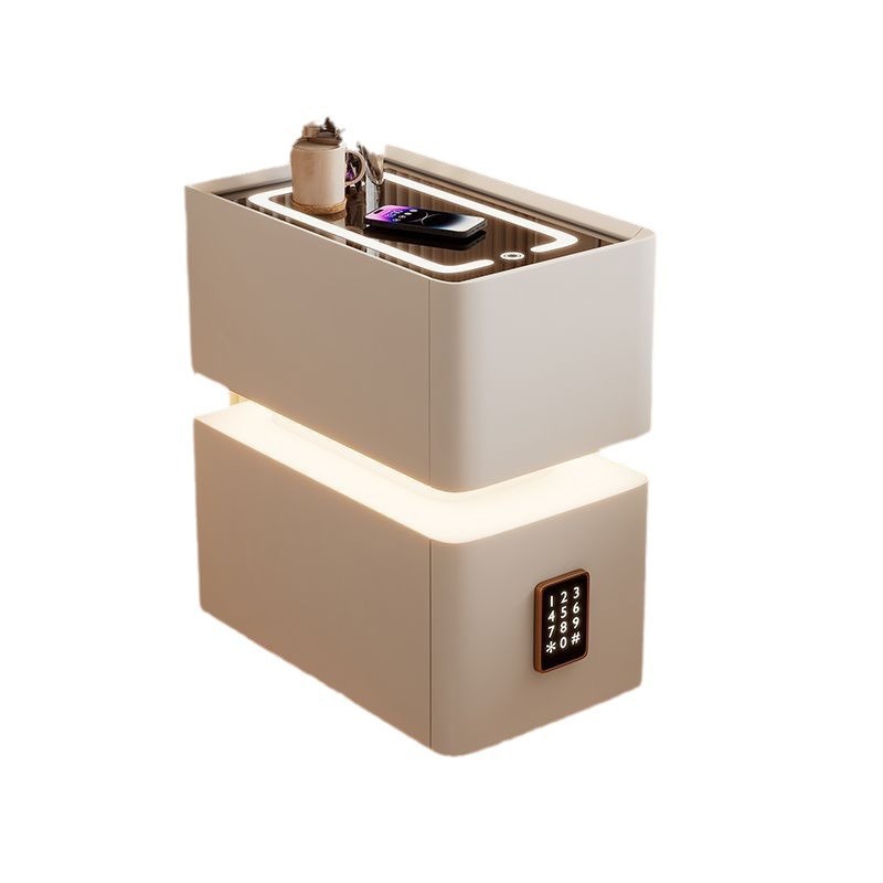 Mesita de noche inteligente, pequeña lámpara de banda ultra estrecha, cargador inalámbrico, gabinete de almacenamiento de dormitorio doméstico, gabinete estrecho con borde de cama de apartamento pequeño