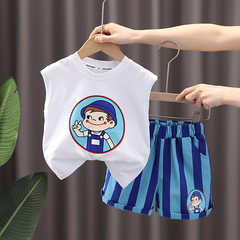 男童夏季卡通背心套裝2022新款兒童裝無袖帥氣男寶寶兩件套批發潮