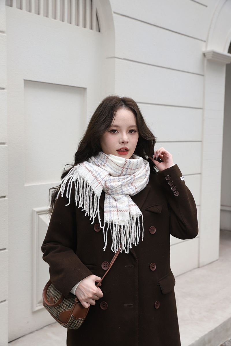 Advanced autumn and cashmere Korean checkered for women's winter 2024 new versatile student warm scarf_voghion.com