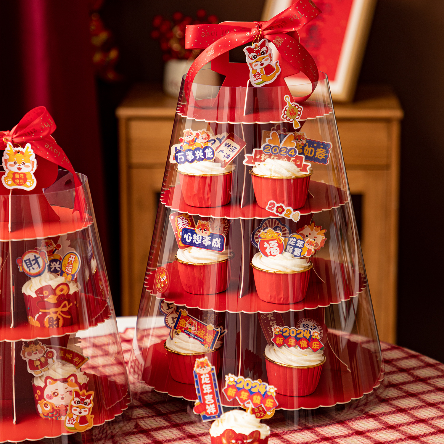 New Year Cupcake Packaging Box Cup Packing Box Sliced Transparent Round Small Cake Gift Box Disposable Box