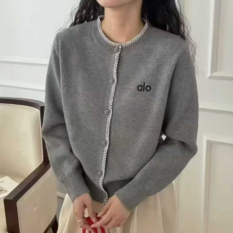 Alo Brand's Same Style 25 Autumn/Winter New Collection Handmade Threaded Round-Neck Sweater Jacket, Knitted with a Sense of Elegance and Handmade Cardigan Style