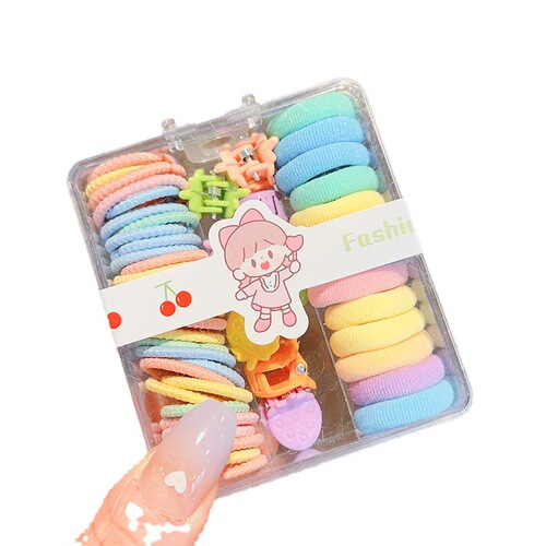 Boxed set of children's new high-elastic rubber band that does not hurt hair, candy color hair tie, hairpin, hairpin head rope