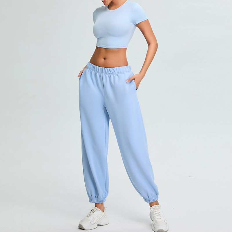 Cross-border nueva sensación de desnudez para correr fitness trajes femeninos delgados mangas cortas camisetas de yoga blusas deportivas modales