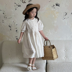 韓國2024夏季新品公主裙女童法式裙子兒童甜美氣質泡泡袖連衣裙