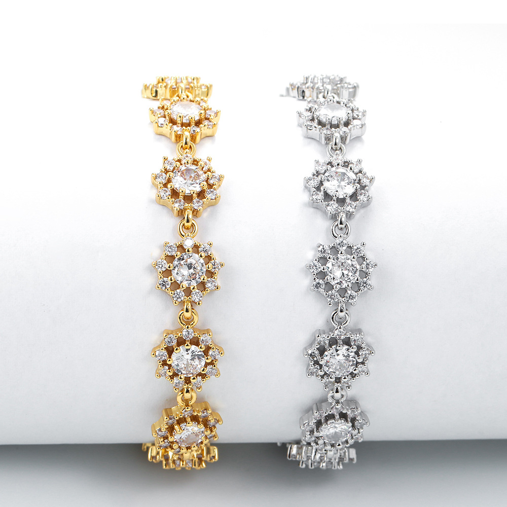20g Weight Zircon Inlay Material Bracelets Classification Retro Copper Inlaid Zircon Flower Geometric Bracelet Wholesale