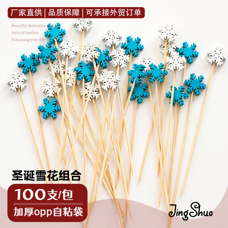 White Snowflakes, Blue Snowflakes, Artistic Bamboo Sticks, Disposable Decorative Toothpicks, Cute Fruit Picks, Decorative Dessert Burger Picks