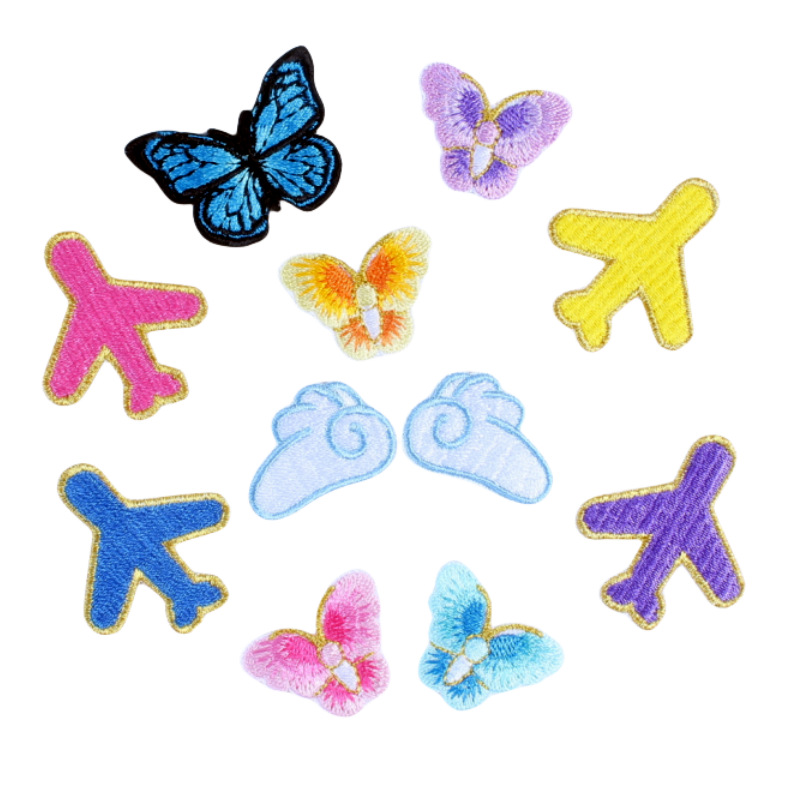 卡通熨烫飞机蝴蝶翅膀绣花贴金线布贴儿童服饰包帽配饰服装辅料