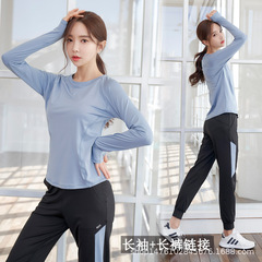 健身房運動套裝女長袖二件套寬鬆專業運動跑步衣春夏時尚瑜伽服