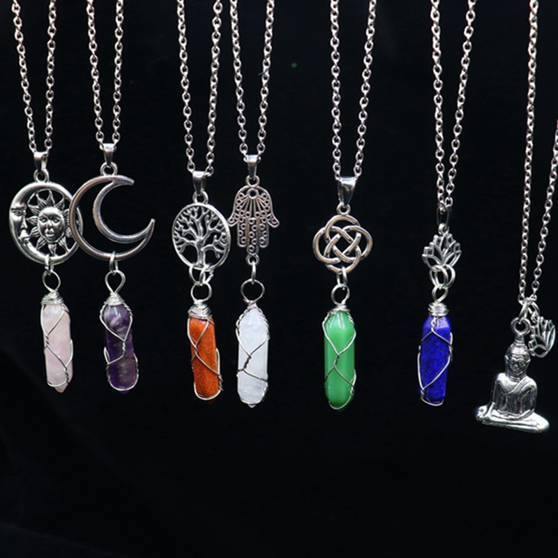 10g Weight Alloy, Natural Stone, Crystal Pendant Material Pendant Necklace Classification Alloy Chain Material cable chain Chain Type 1 Piece Quantity Holiday, Daily Occasion Alloy, natural stone, Crystal Material Sun, Moon, Tree Pattern Unisex Gender Polishing, Hollow Out Design Casual, Retro Style Casual Retro Sun Moon Tree Alloy Natural Stone Crystal Pendant Necklace In Bulk 5